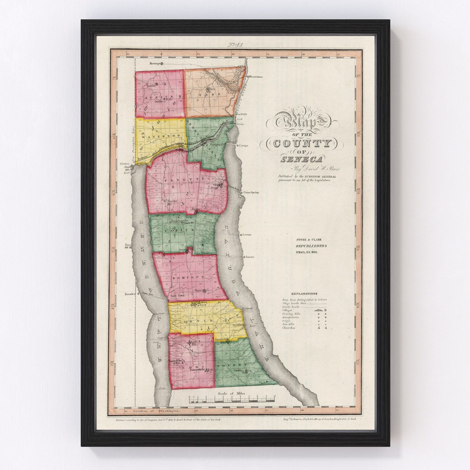 Vintage Map of Seneca County, New York 1840