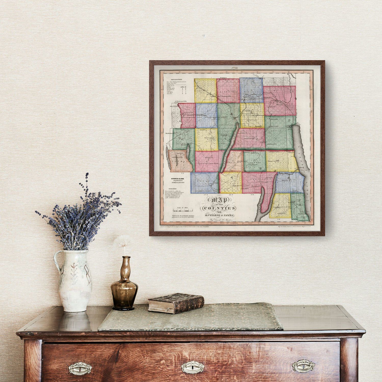 Vintage Map of Ontario County, New York 1840
