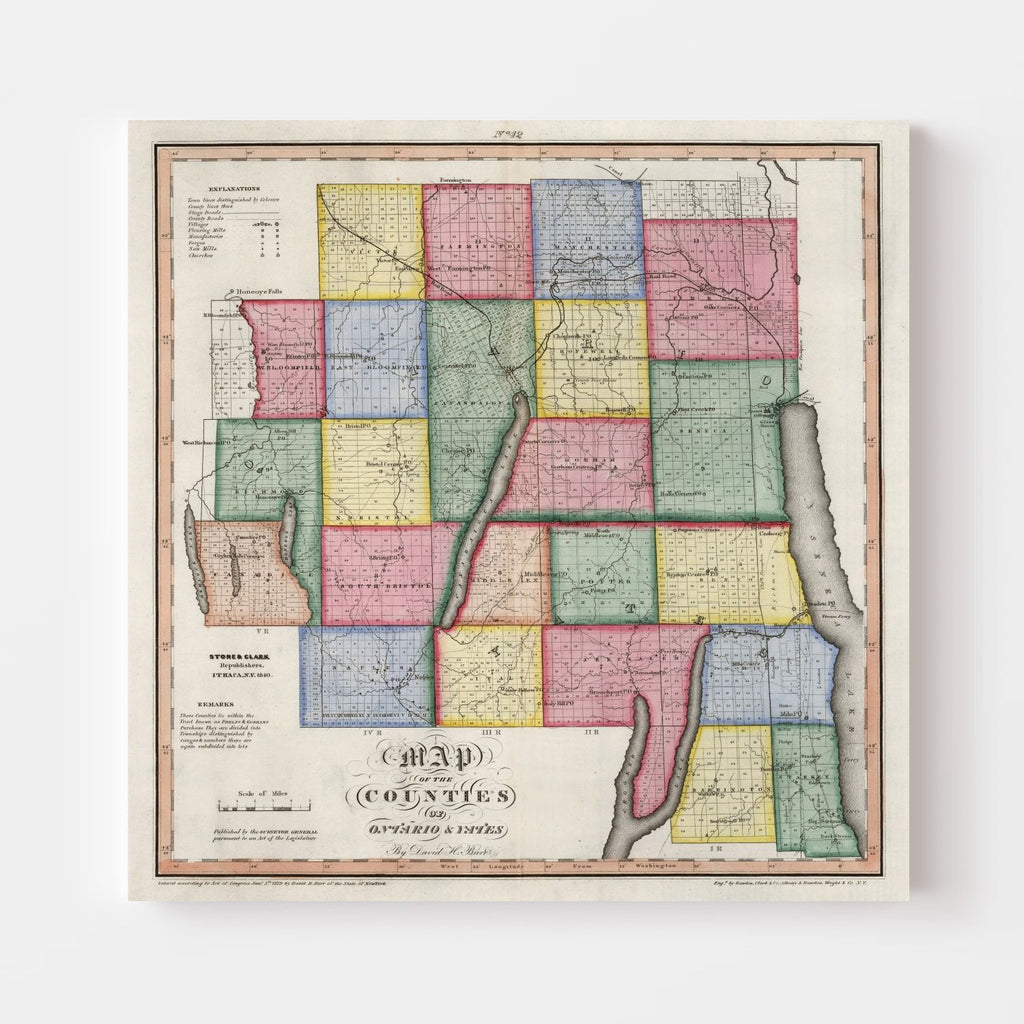 Vintage Map of Ontario County, New York 1840