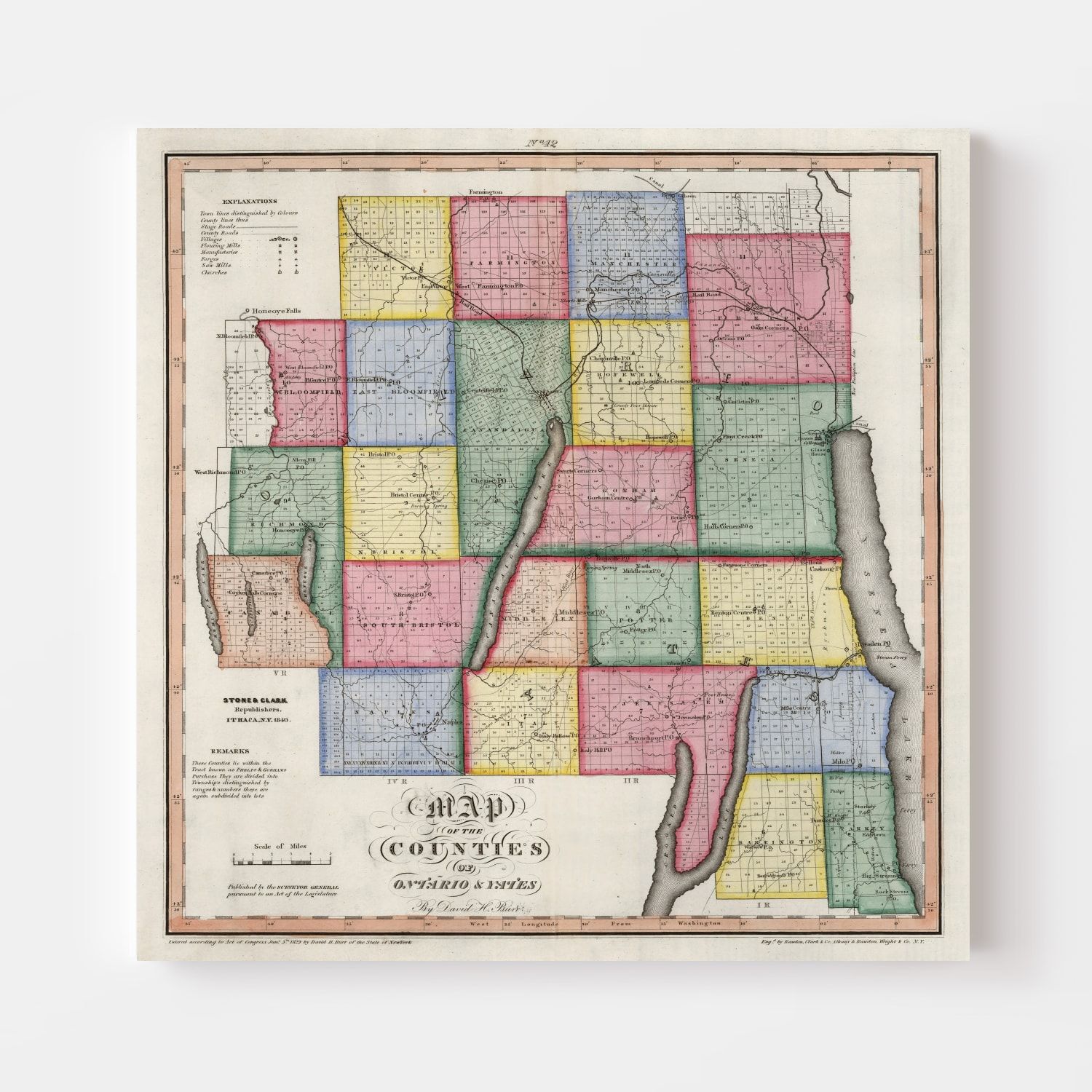 Vintage Map of Ontario County, New York 1840