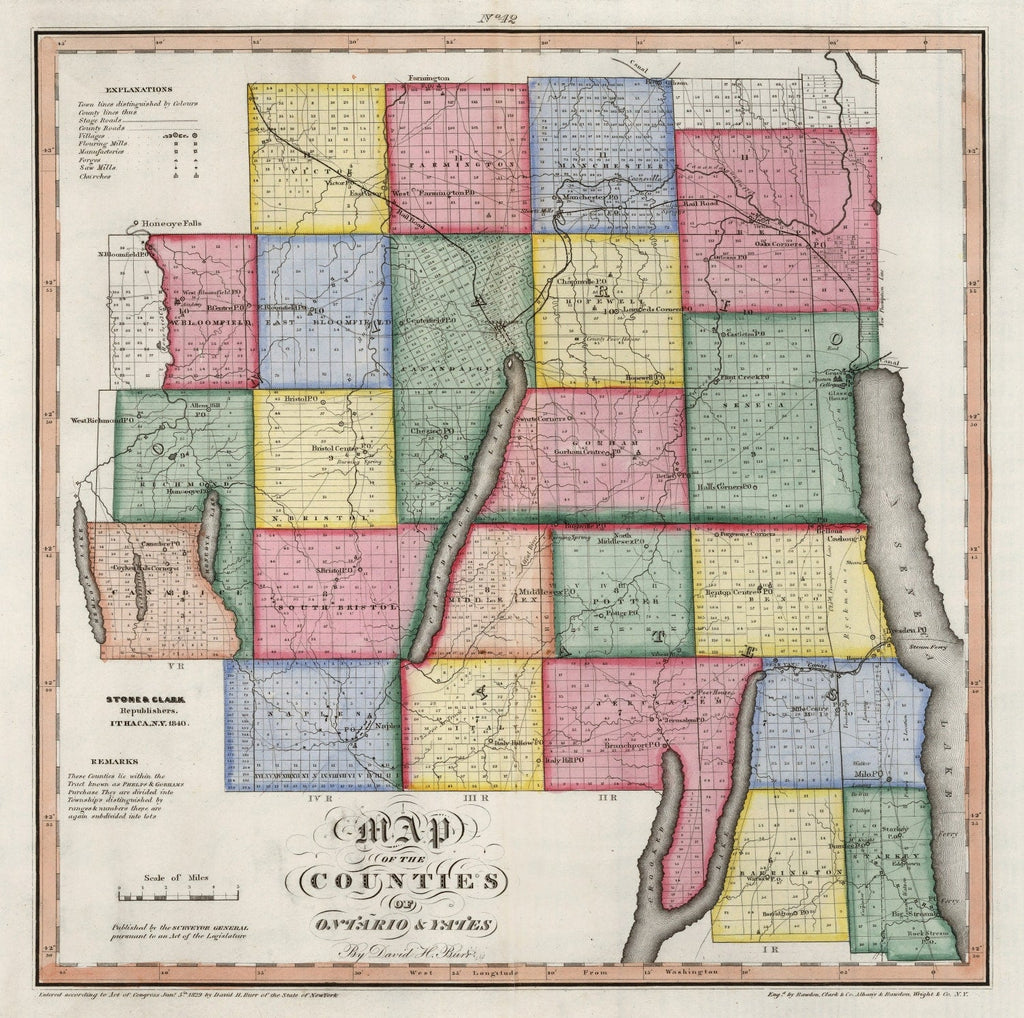 Vintage Map of Ontario County, New York 1840