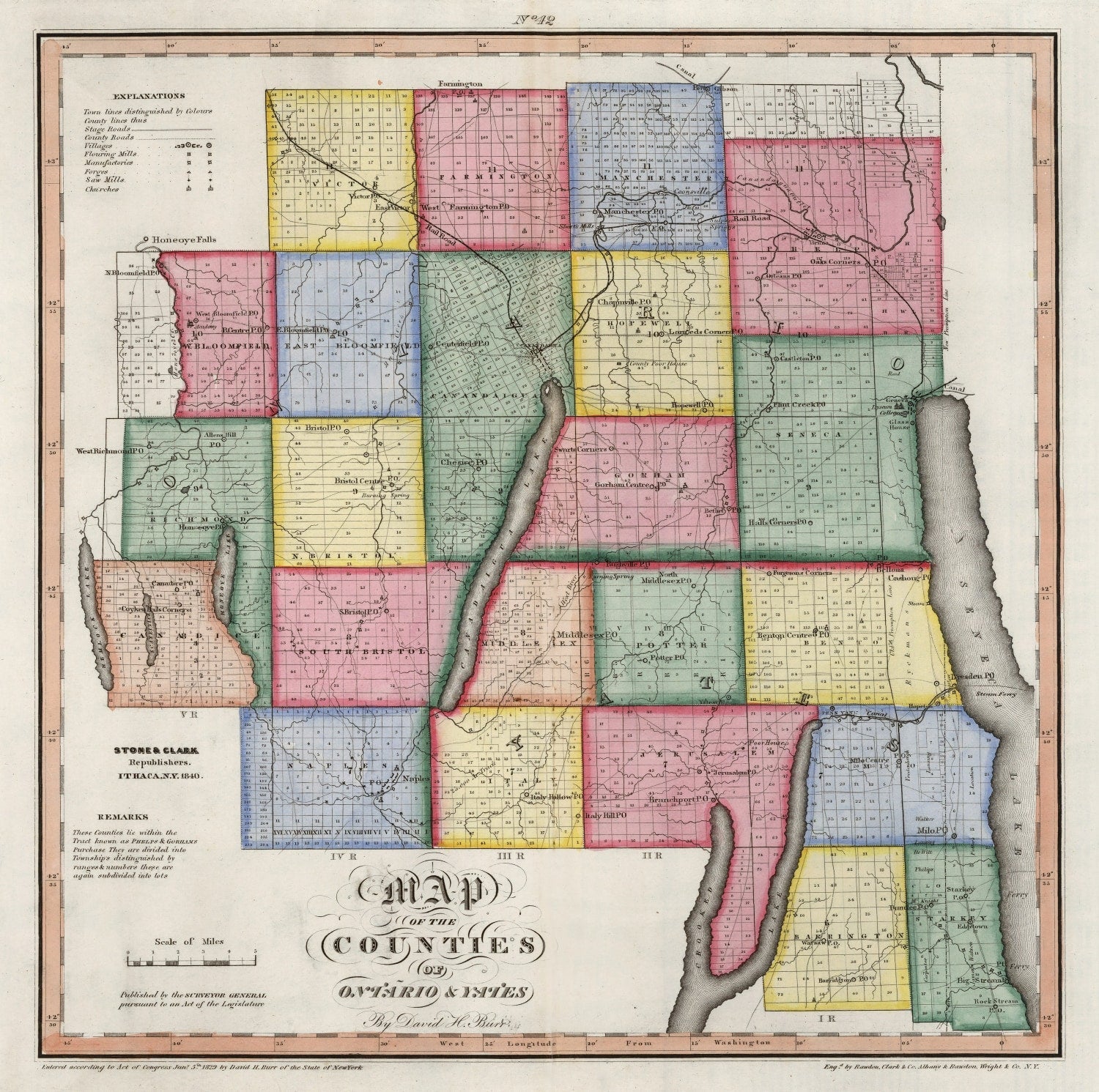 Vintage Map of Ontario County, New York 1840