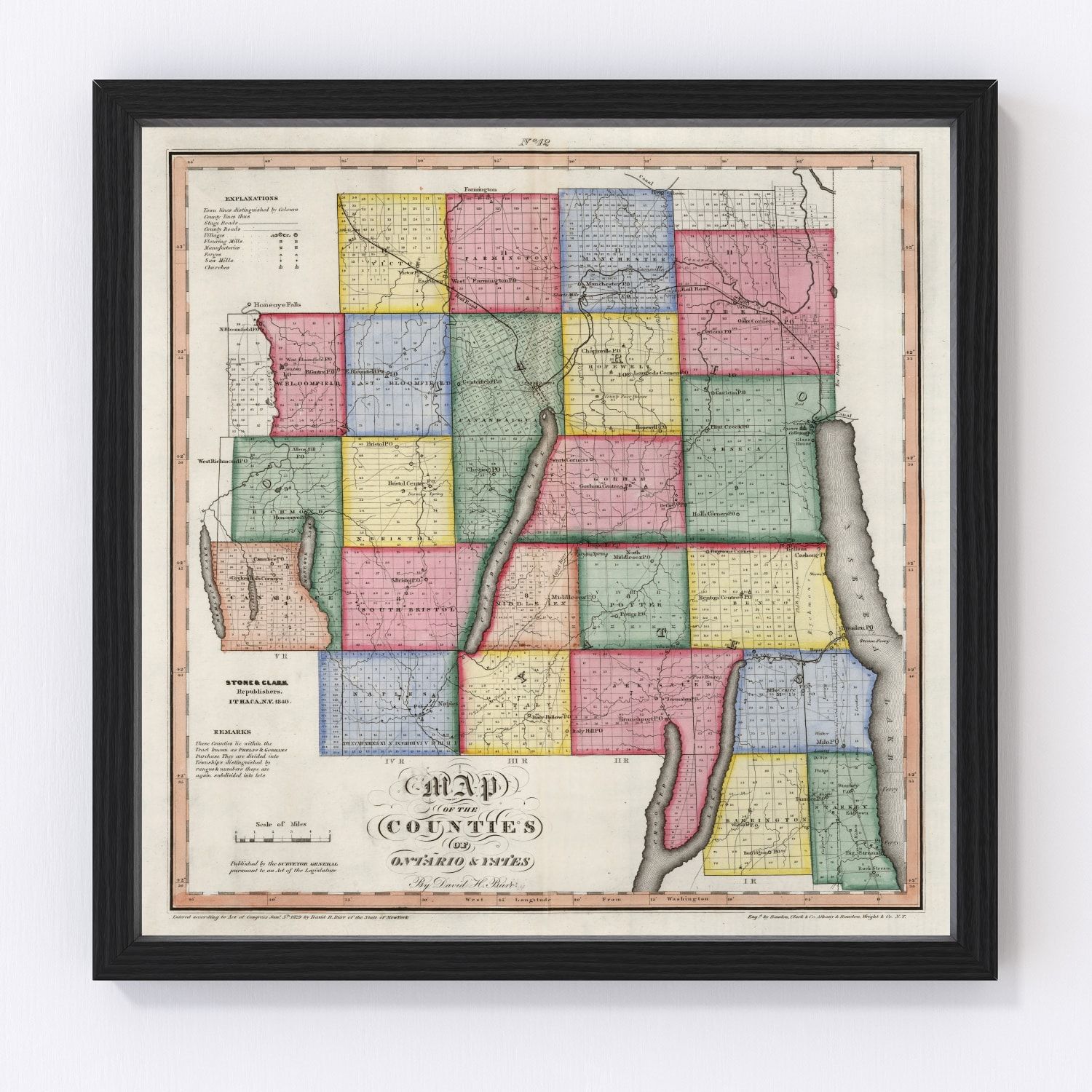 Vintage Map of Ontario County, New York 1840