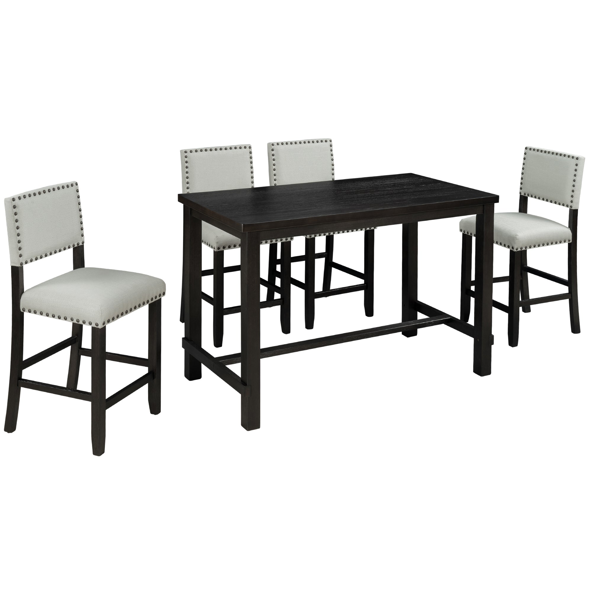TREXM Classic Elegant 5-Piece Counter Height Dining Set with Table and 4 Chairs in Espresso and Beige