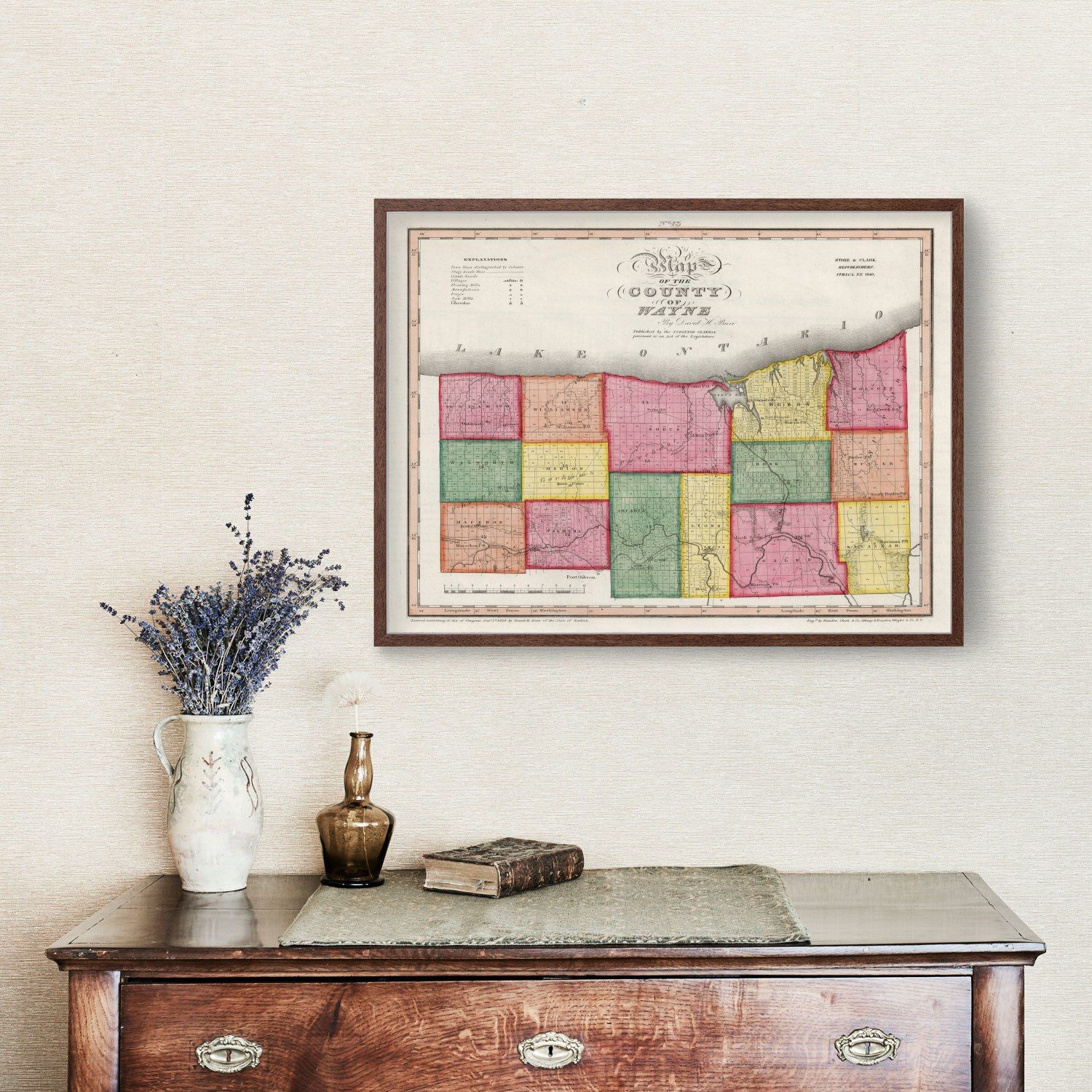 Vintage Map of Wayne County, New York 1840
