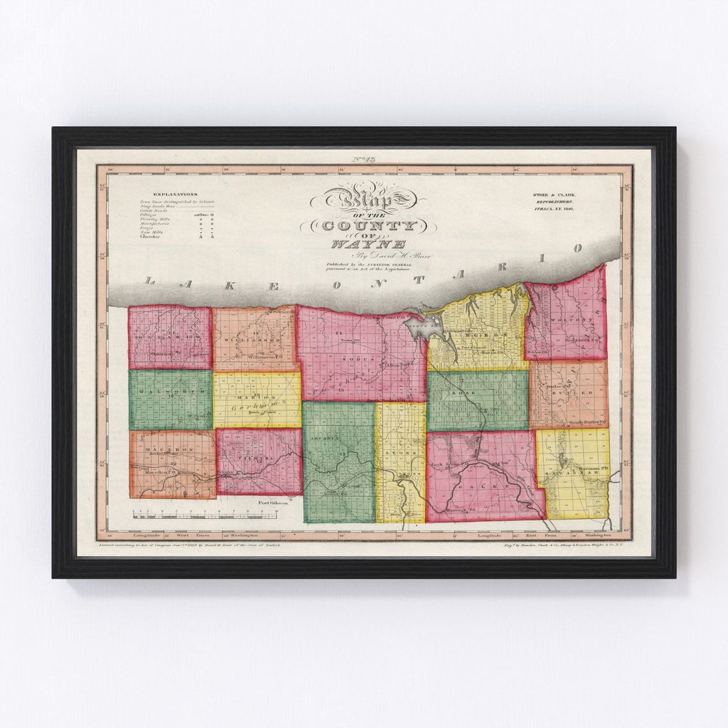 Vintage Map of Wayne County, New York 1840