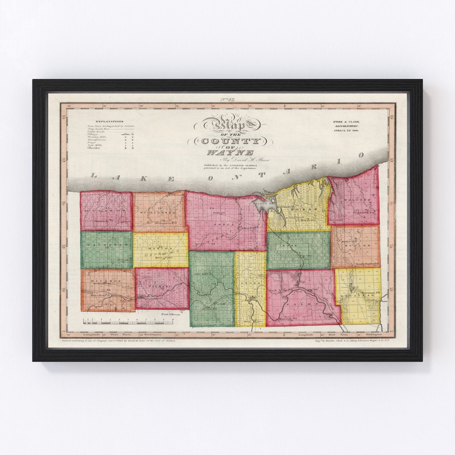 Vintage Map of Wayne County, New York 1840