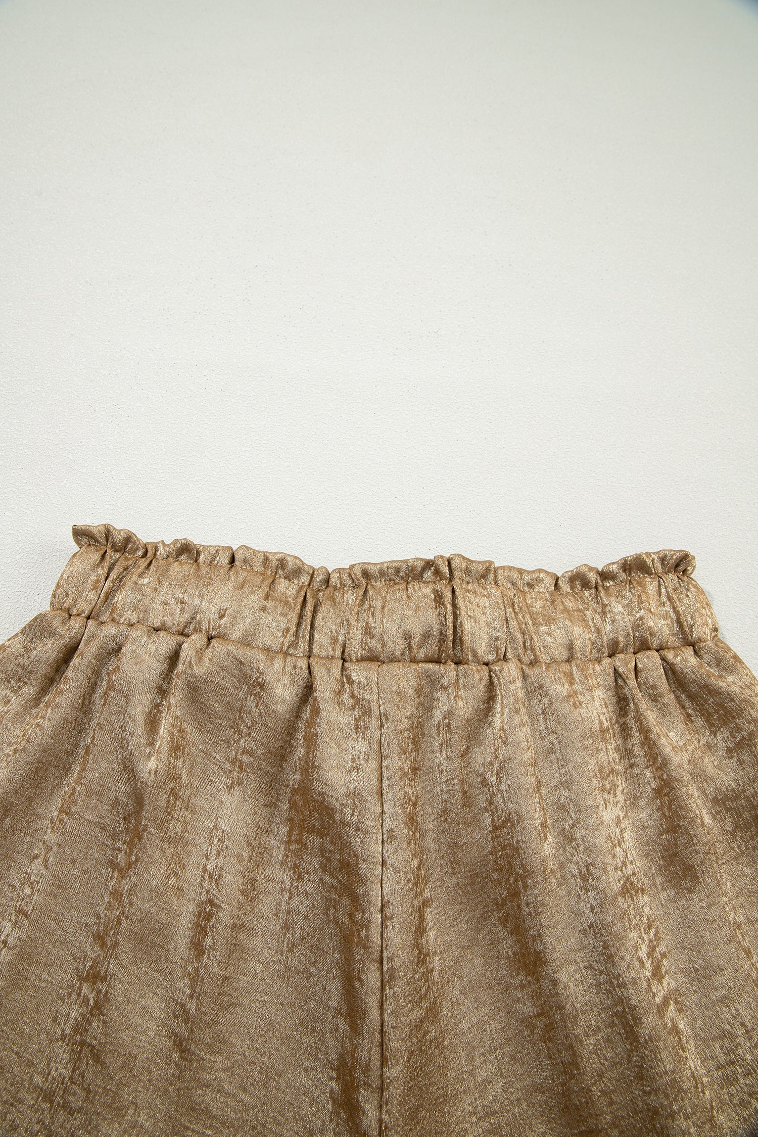 Metallic Tie Elastic Waist Cuffed Hem Shorts