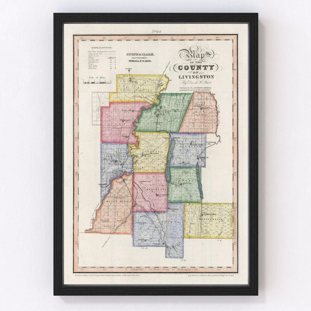 Vintage Map of Livingston County, New York 1840