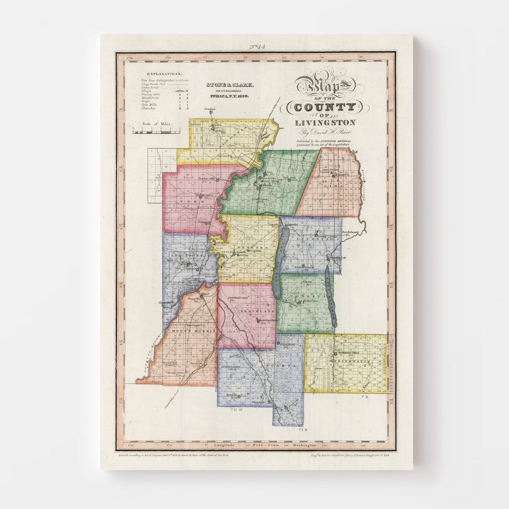 Vintage Map of Livingston County, New York 1840