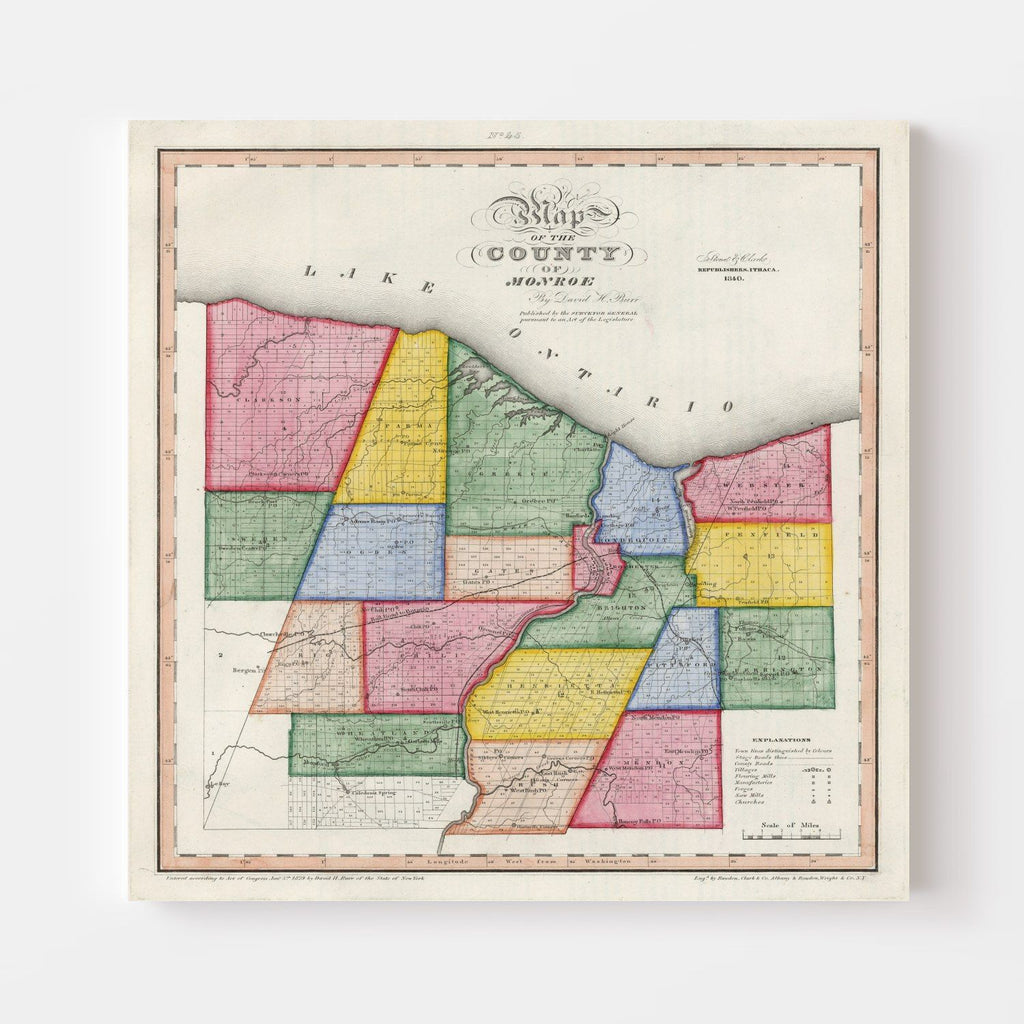 Vintage Map of Monroe County, New York 1840