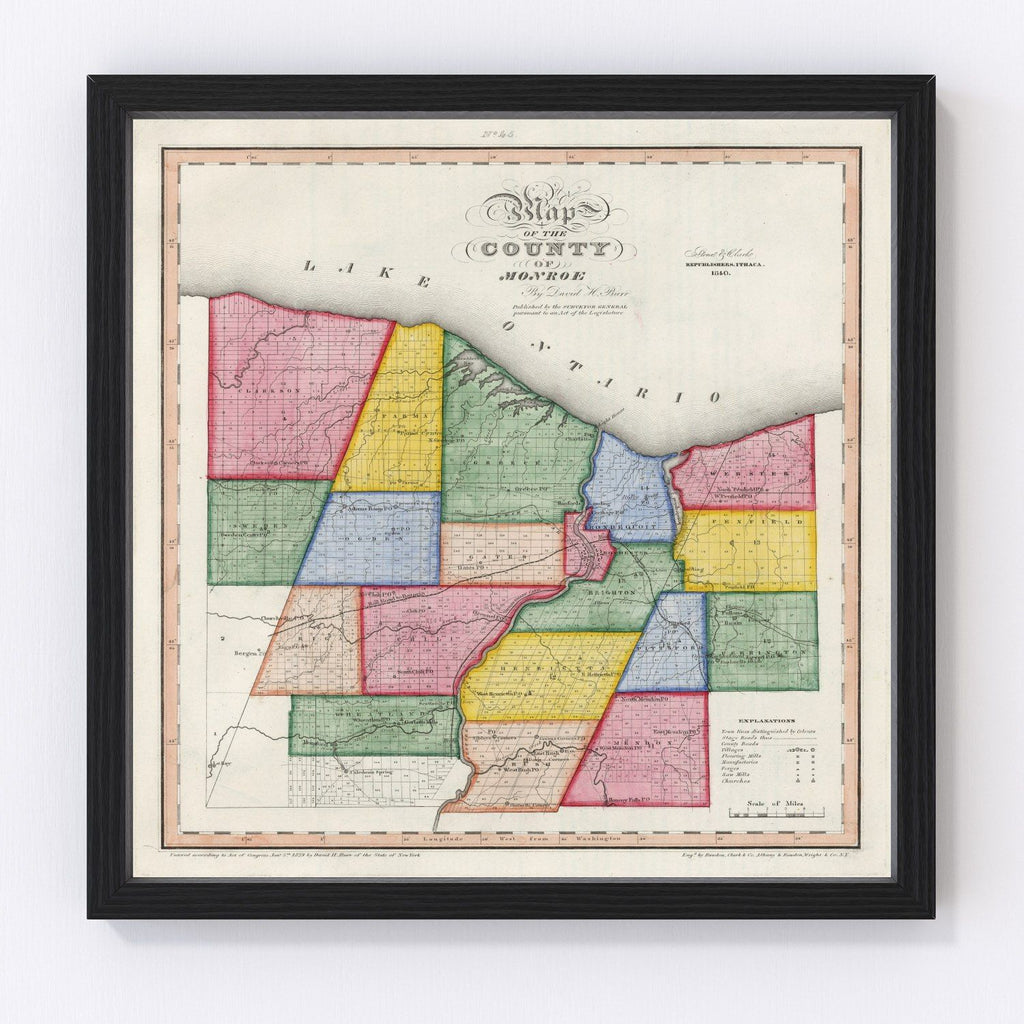 Vintage Map of Monroe County, New York 1840