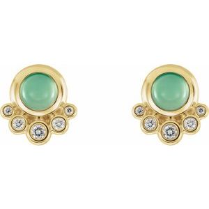 14K Yellow Gold  Natural Green Chrysoprase  & 1/8 CTW Natural Diamond Earrings – image 2