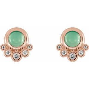 14K Rose Gold  Natural Green Chrysoprase  & 1/8 CTW Natural Diamond Earrings
