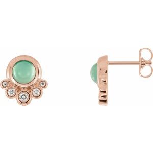 14K Rose Gold  Natural Green Chrysoprase  & 1/8 CTW Natural Diamond Earrings