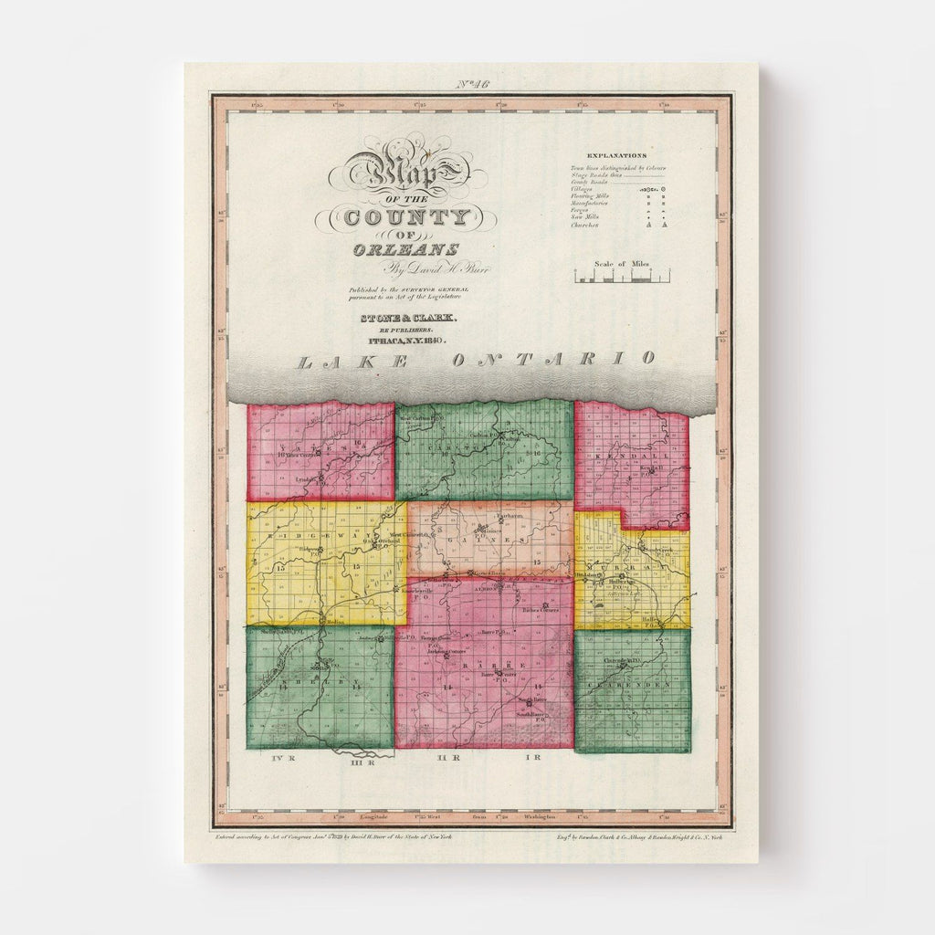 Vintage Map of Orleans County, New York 1840