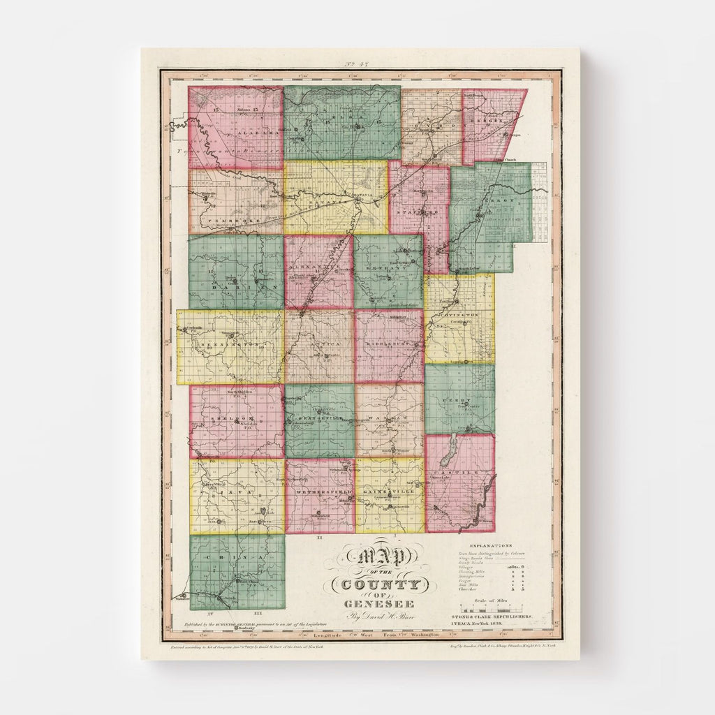 Vintage Map of Genesee County, New York 1839