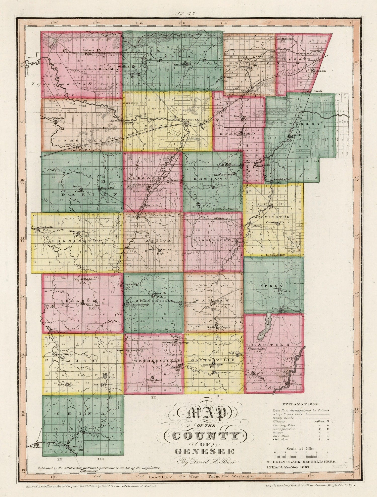 Vintage Map of Genesee County, New York 1839