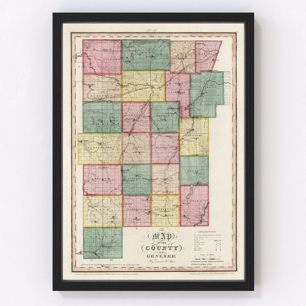 Vintage Map of Genesee County, New York 1839
