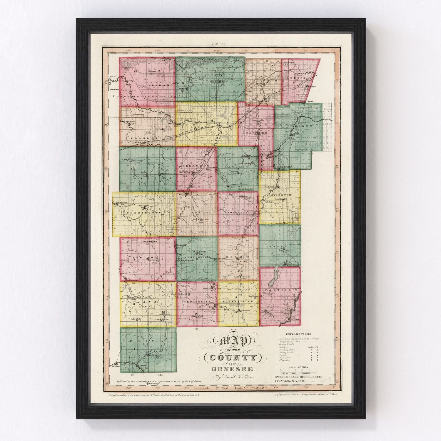Vintage Map of Genesee County, New York 1839
