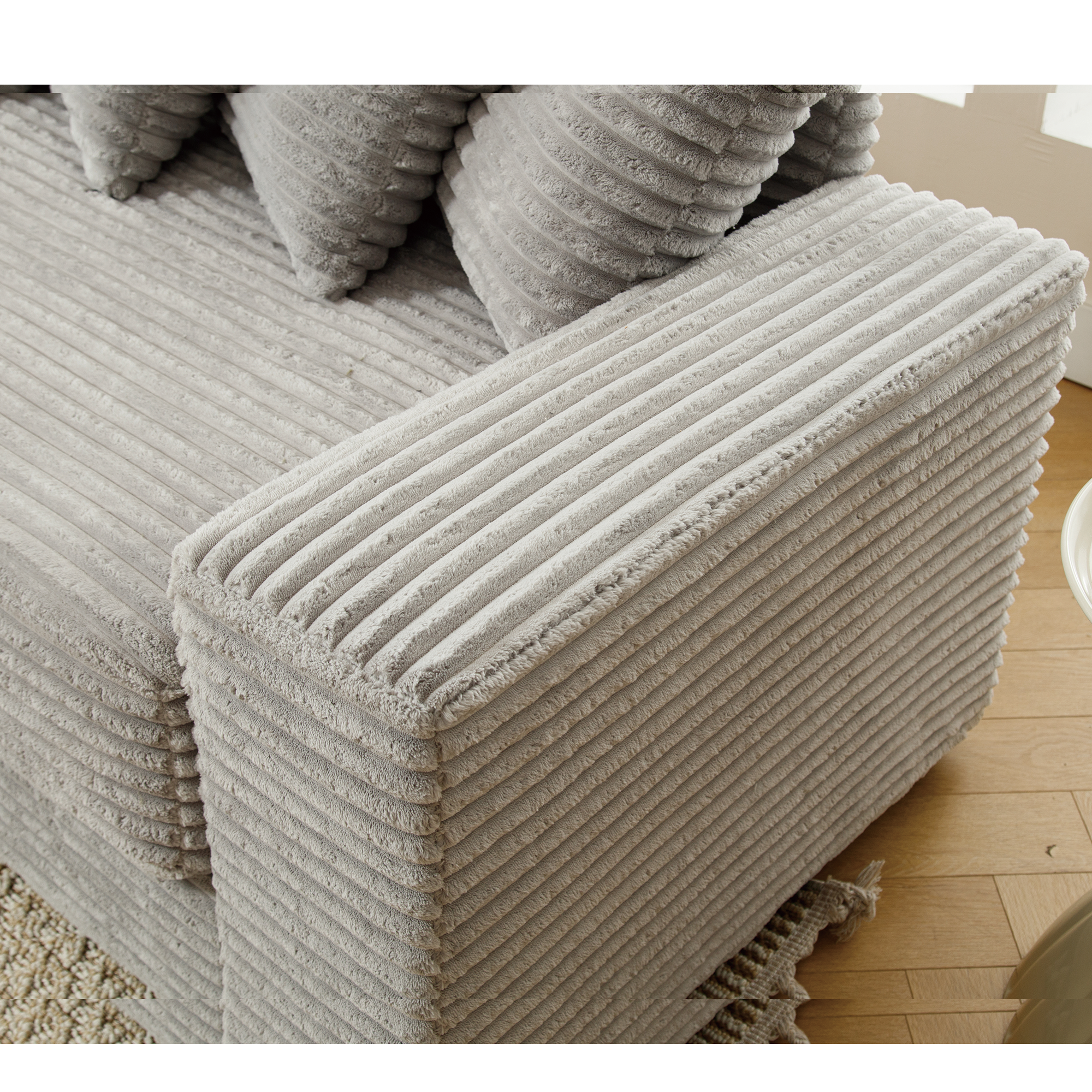 [NEW ARRIVED] [VIDEO PROVIDED] Oversized Two-Piece  Couches,  L Shaped Sofa, Corduroy, Left Chaise Daybed,with Armrests,Eight Throw Pillows,Corner Sofa,Easy To Assemble,  Gray