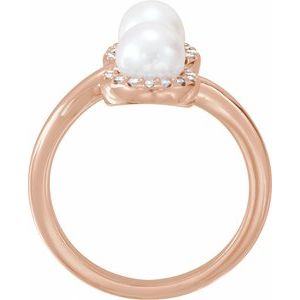 14K Rose Gold Cultured White Freshwater Pearl & 1/6 CTW Natural Diamond Ring