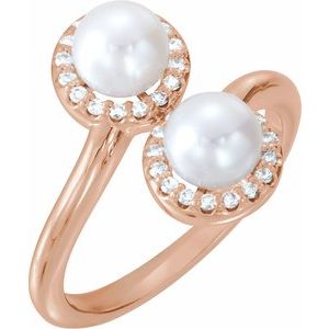 14K Rose Gold Cultured White Freshwater Pearl & 1/6 CTW Natural Diamond Ring