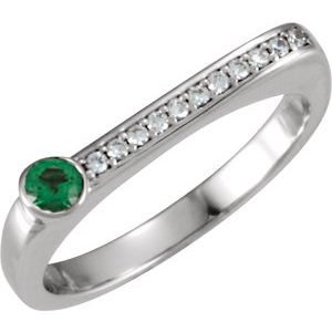 14K White Gold Natural Emerald & .08 CTW Natural Diamond Stackable Ring