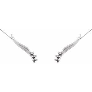 14K White Gold 2 mm Round Three-Stone Right Ear Climber Mounting