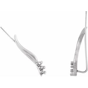 14K White Gold 2 mm Round Three-Stone Right Ear Climber Mounting – image 2