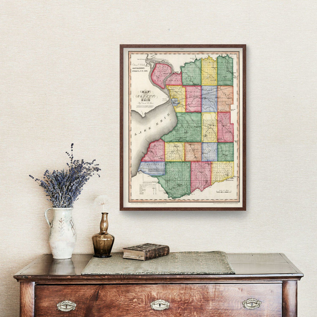 Vintage Map of Erie County, New York 1839