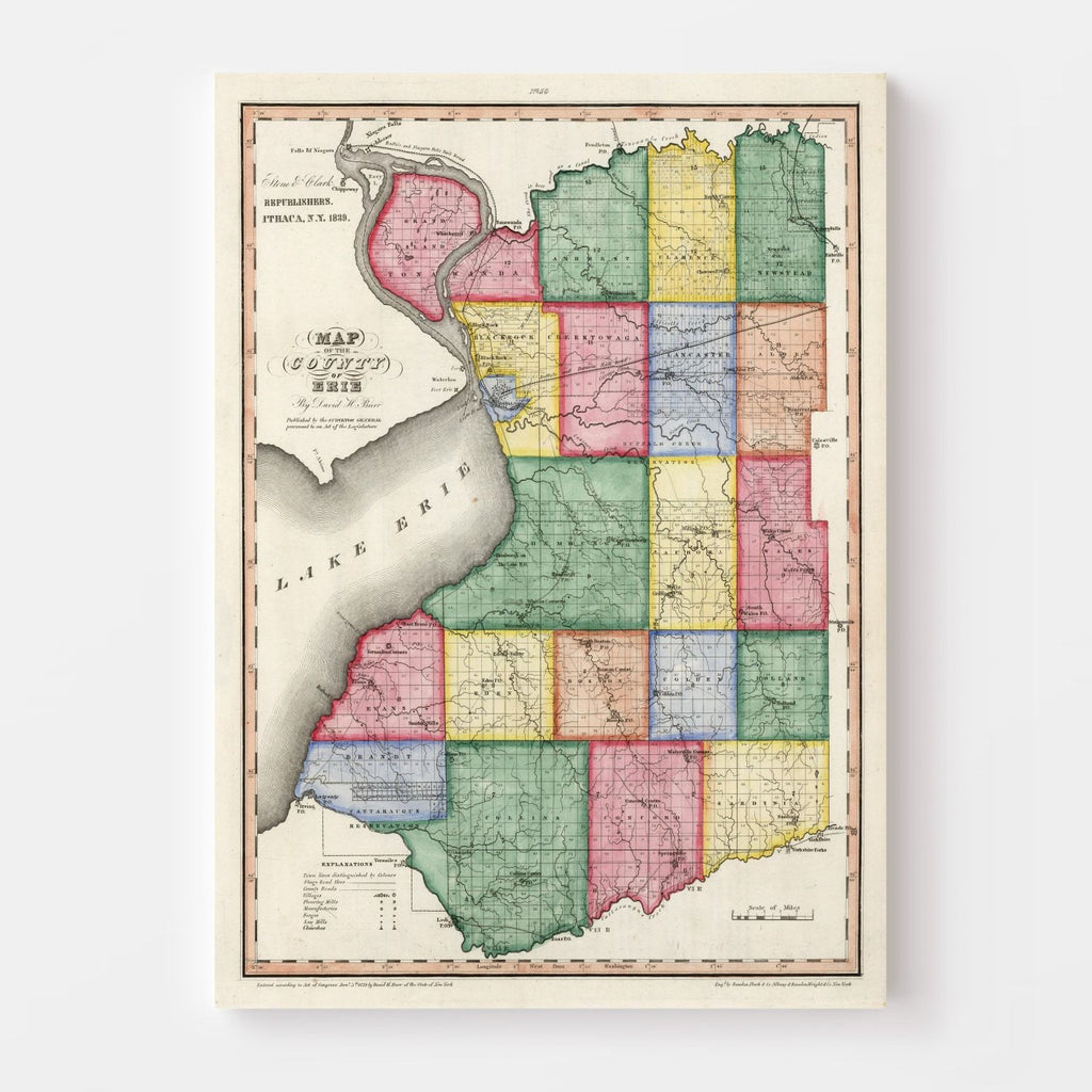 Vintage Map of Erie County, New York 1839