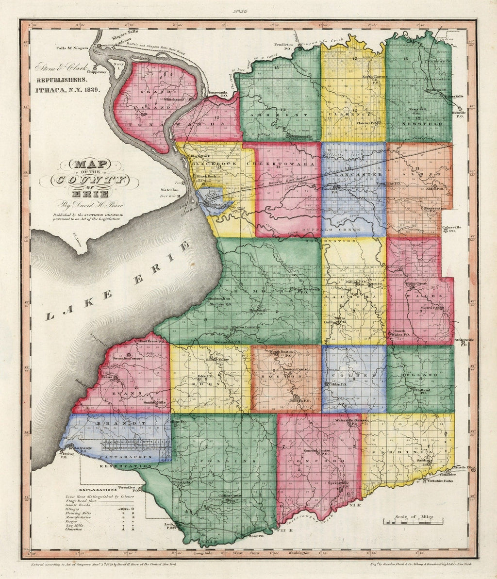 Vintage Map of Erie County, New York 1839