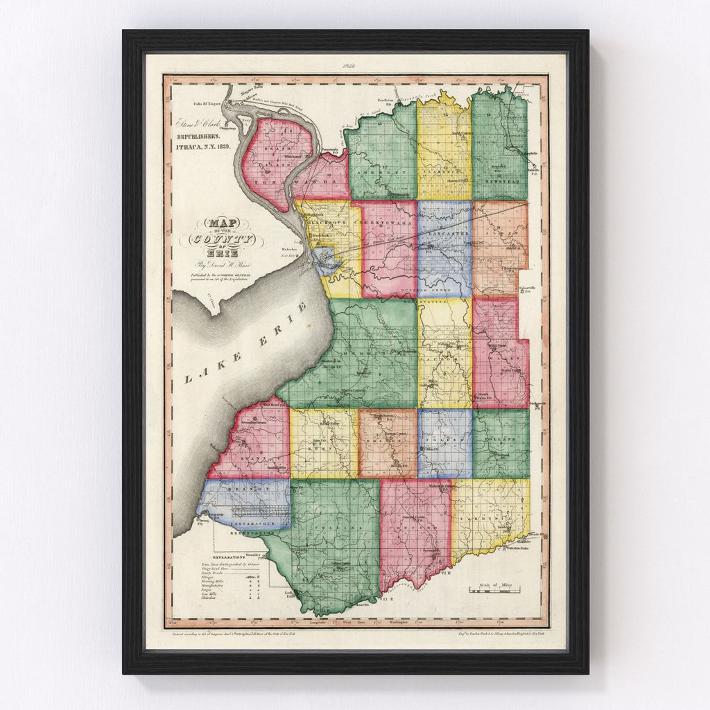 Vintage Map of Erie County, New York 1839