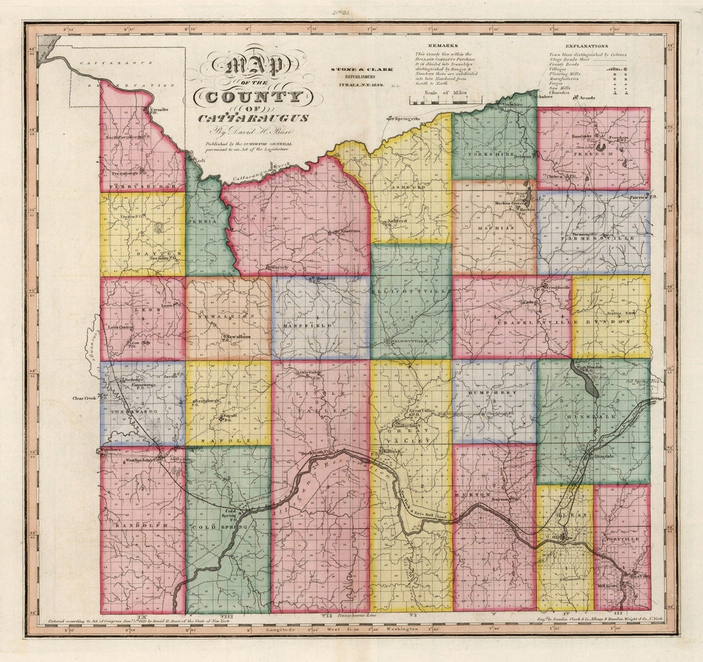 Vintage Map of Cattaraugus County, New York 1839