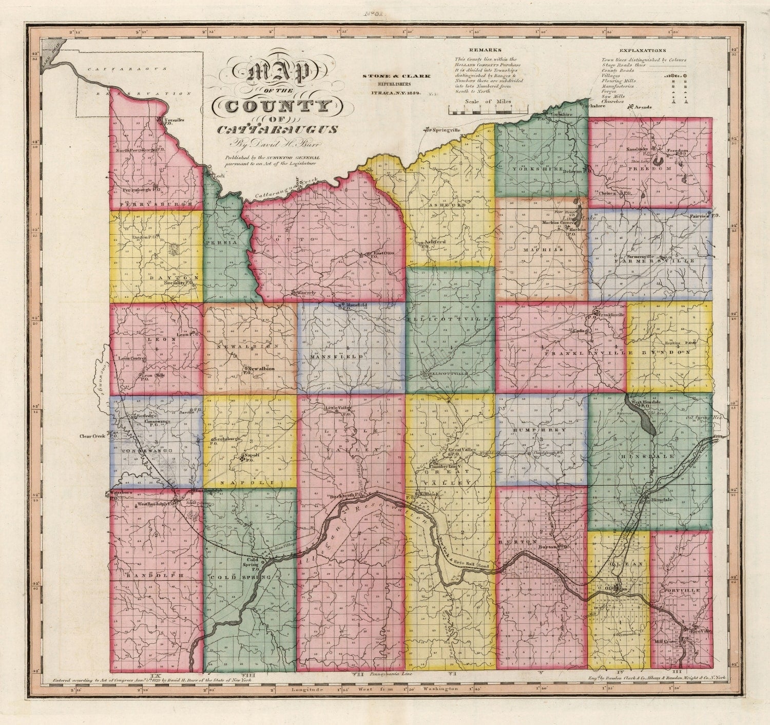 Vintage Map of Cattaraugus County, New York 1839