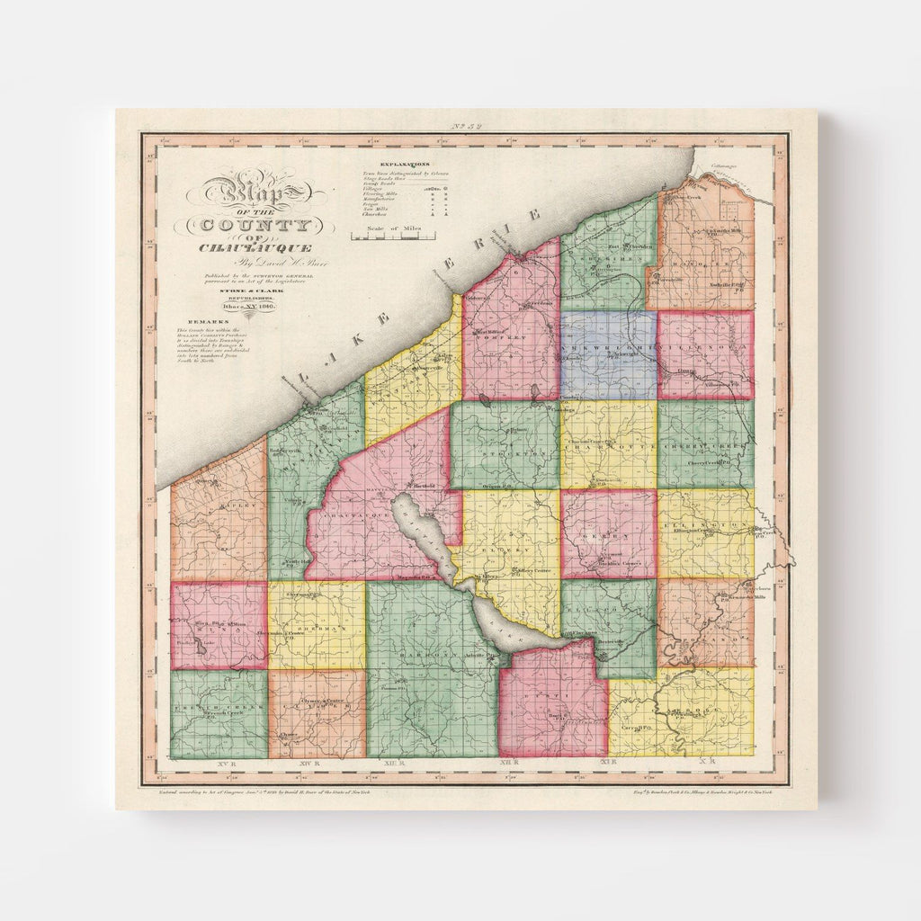 Vintage Map of Chautauqua County, New York 1840