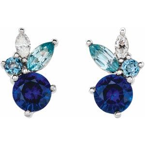 Sterling Silver Natural Blue Sapphire, Natural Aquamarine, Natural Blue Zircon & .07 CTW Natural Diamond Earrings – image 2