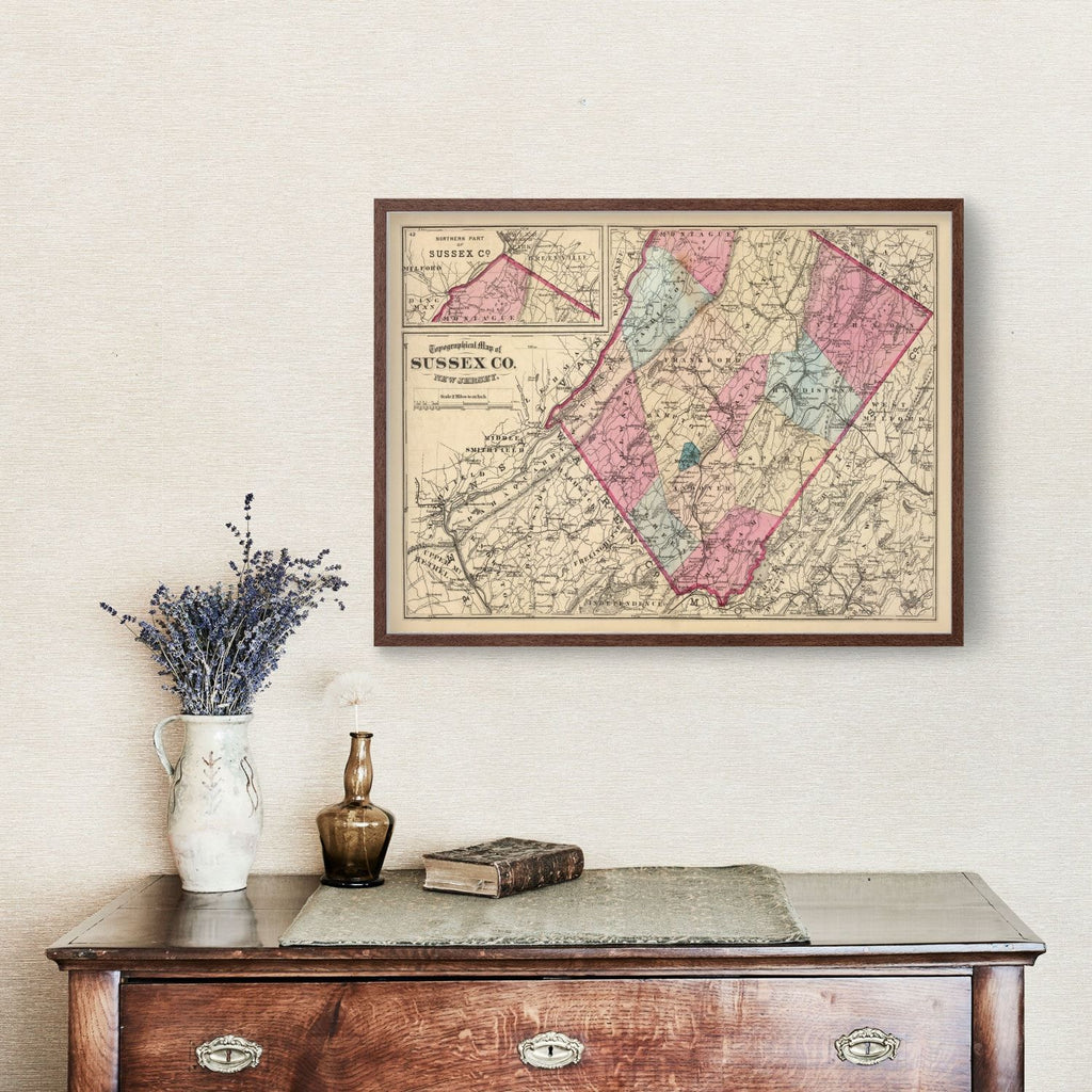 Vintage Map of Sussex County, New Jersey 1872