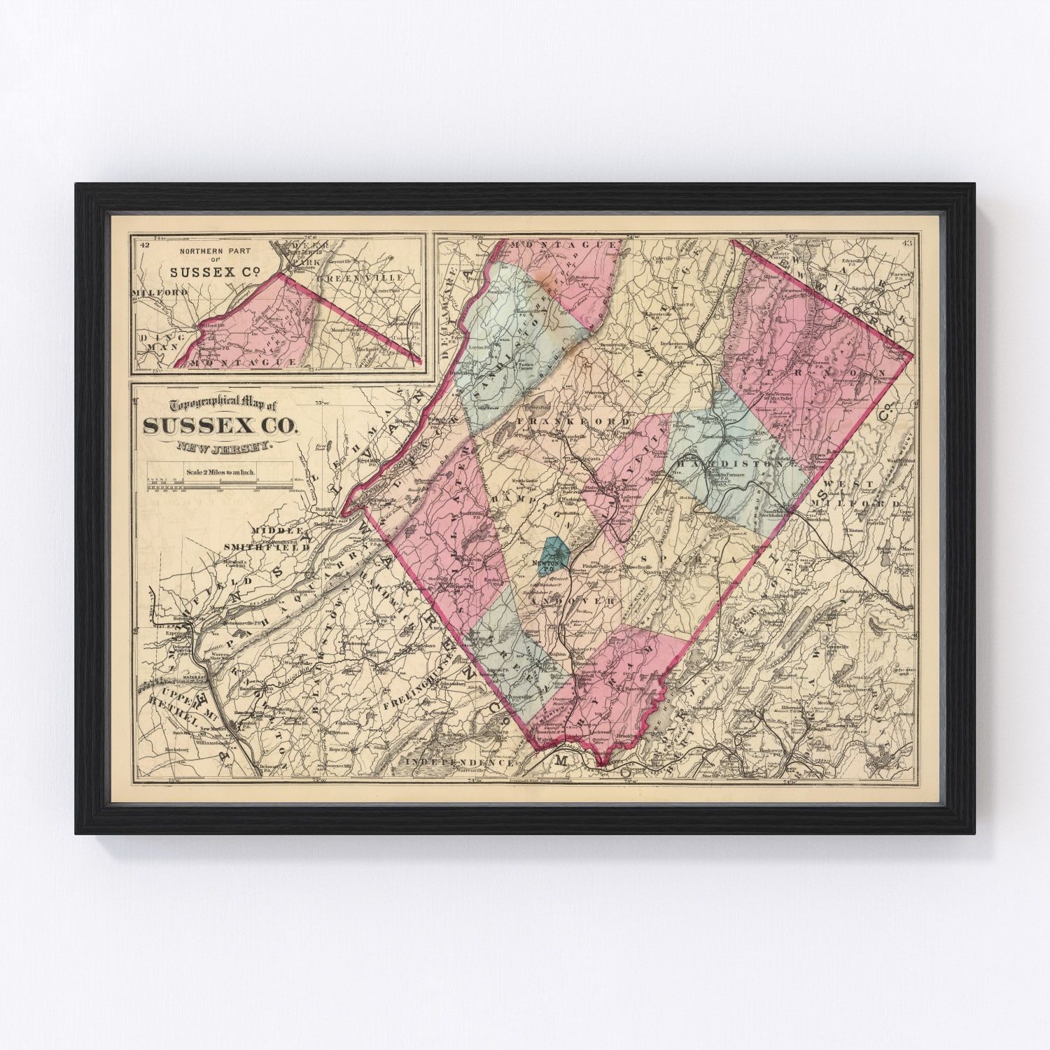 Vintage Map of Sussex County, New Jersey 1872