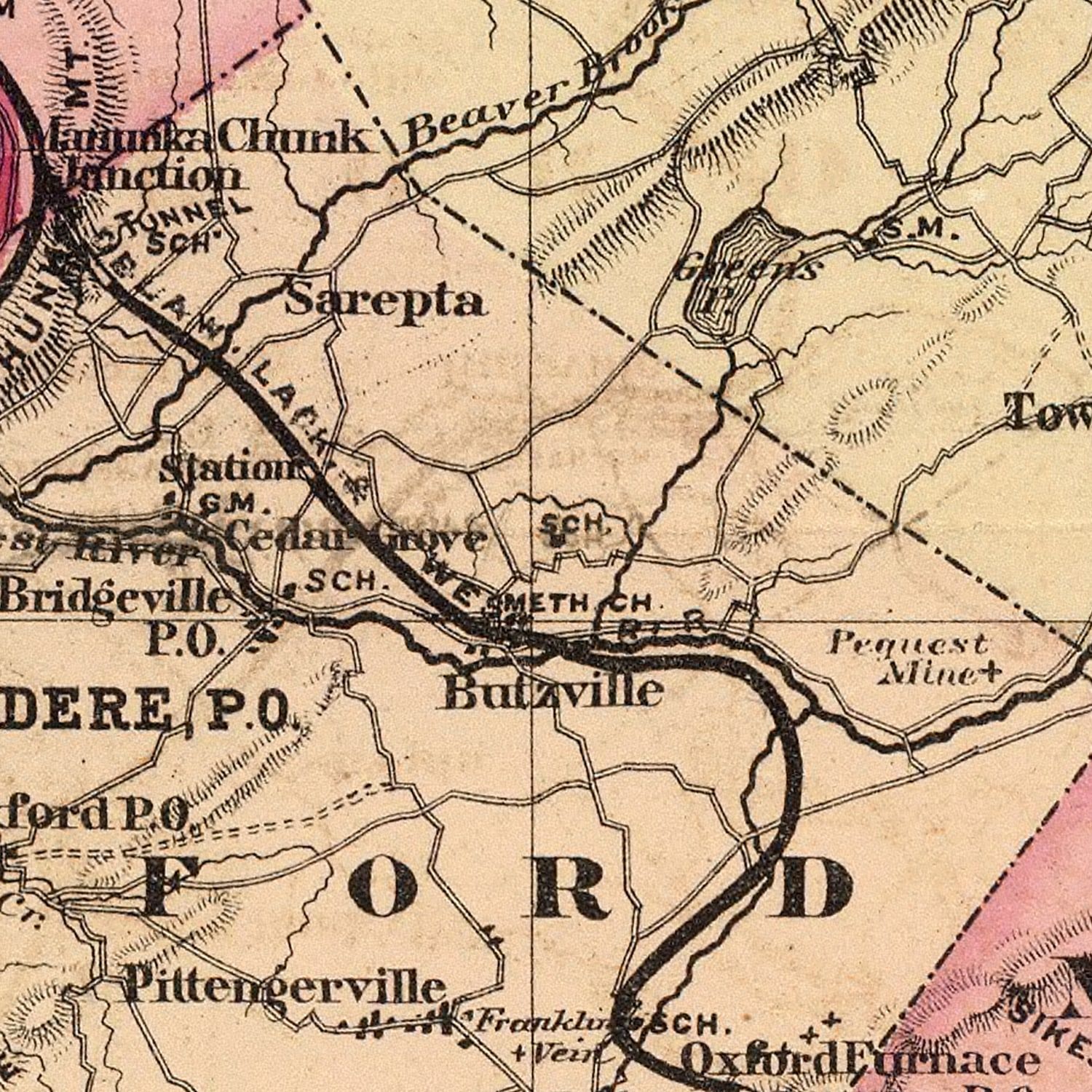 Vintage Map of Warren County, New Jersey 1872