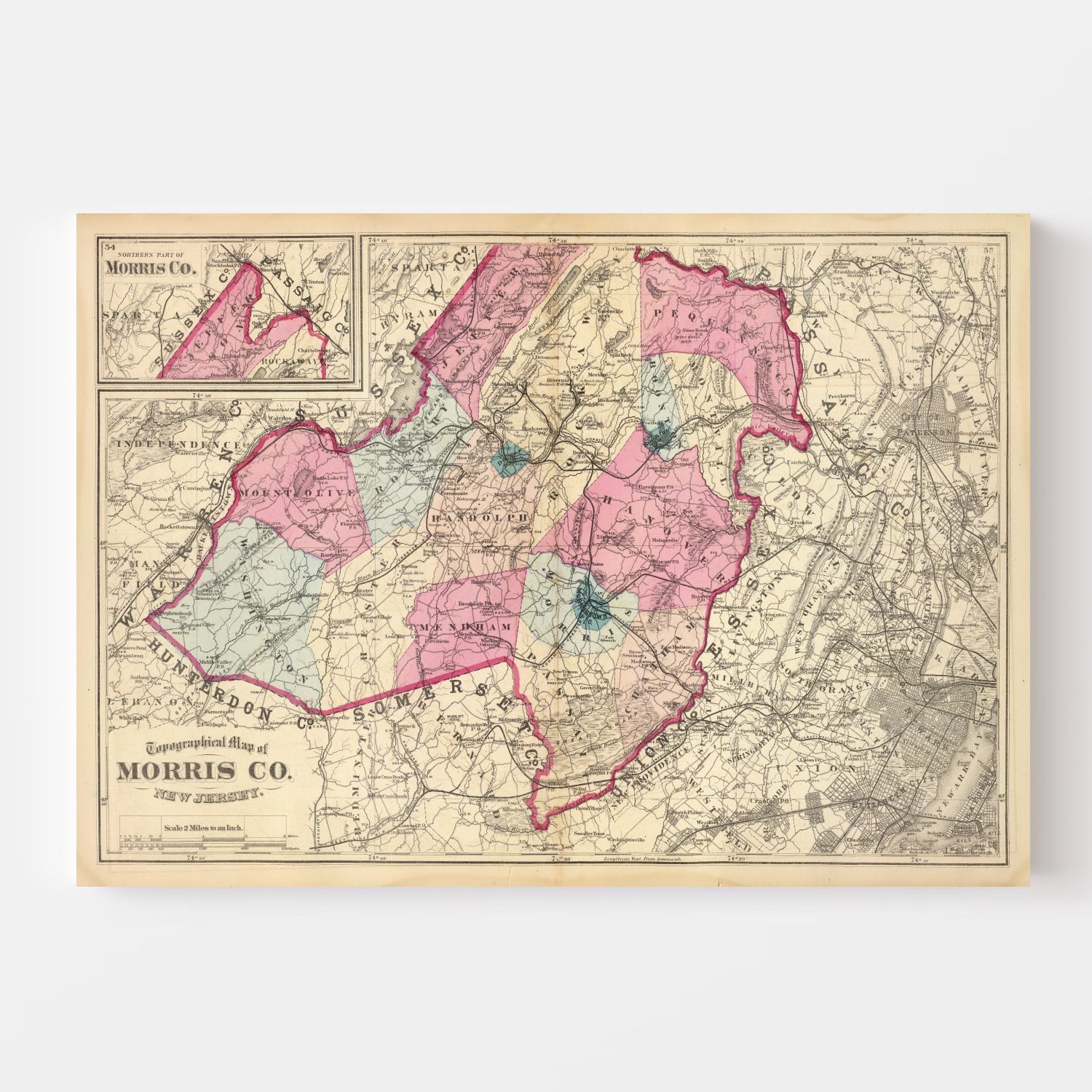 Vintage Map of Morris County, New Jersey 1872