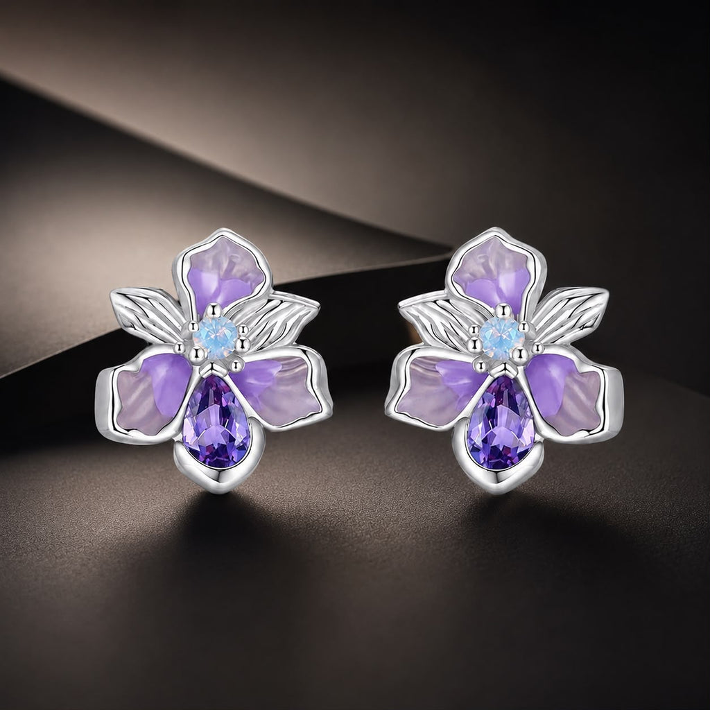 925 Sterling Silver Earrings with Nano Opal Stone and CZ, White Gold Plated, 0.7cm, for Women