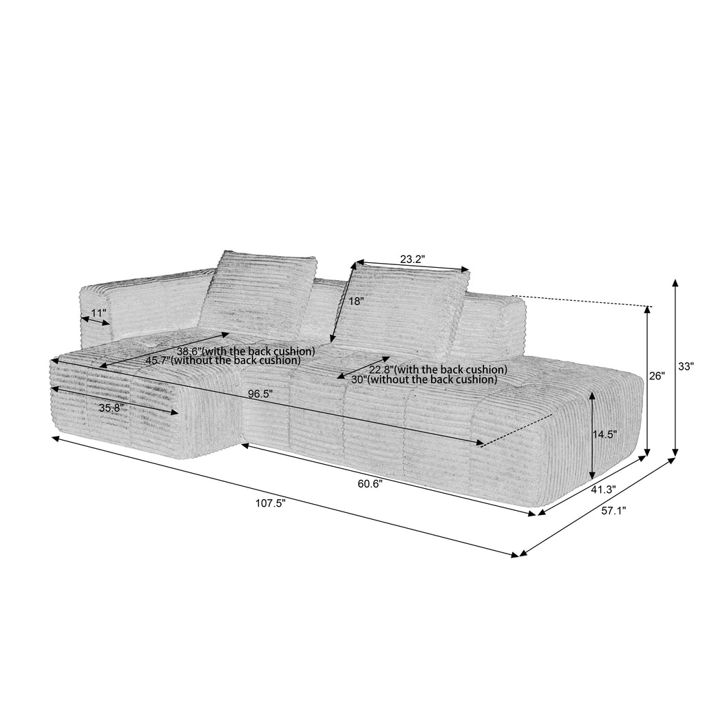 L-Shape Modular Compressed Couch,Cloud Sectional Sofa with Chaise Lounge,No assembly required,Upholstered Oversized Couches for Living Room,Apartment