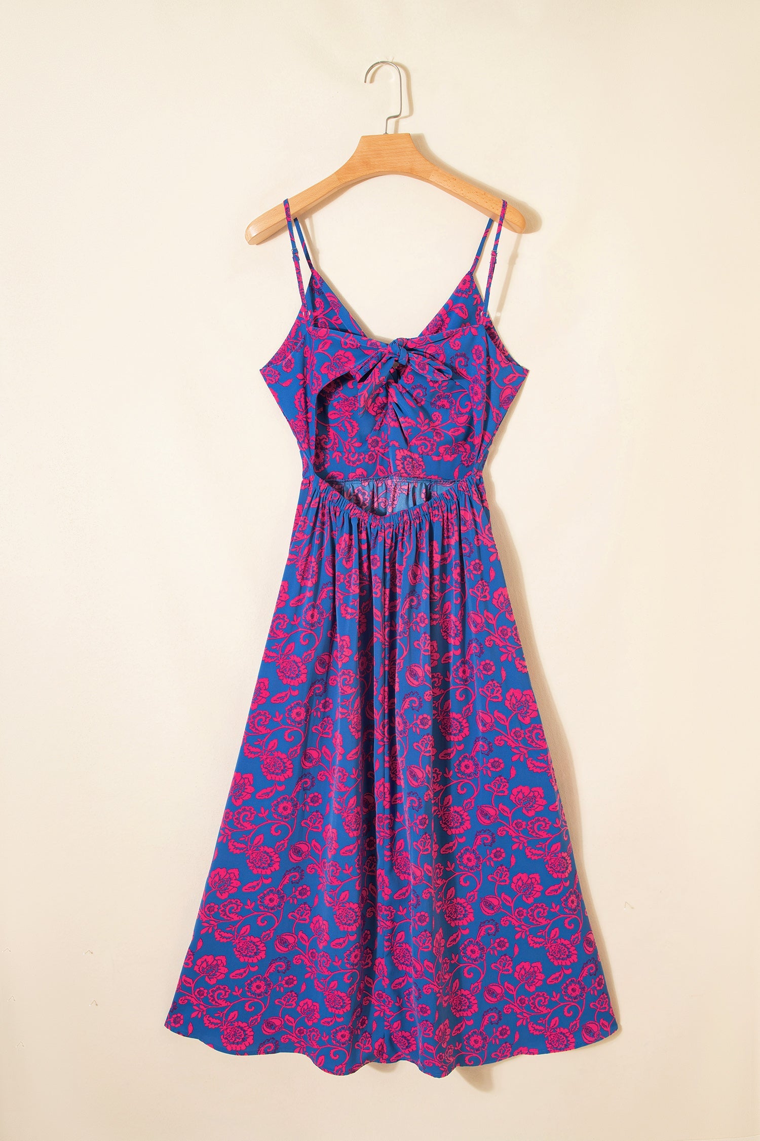 Floral Twisted V-Neck Tied Backless Maxi Dress