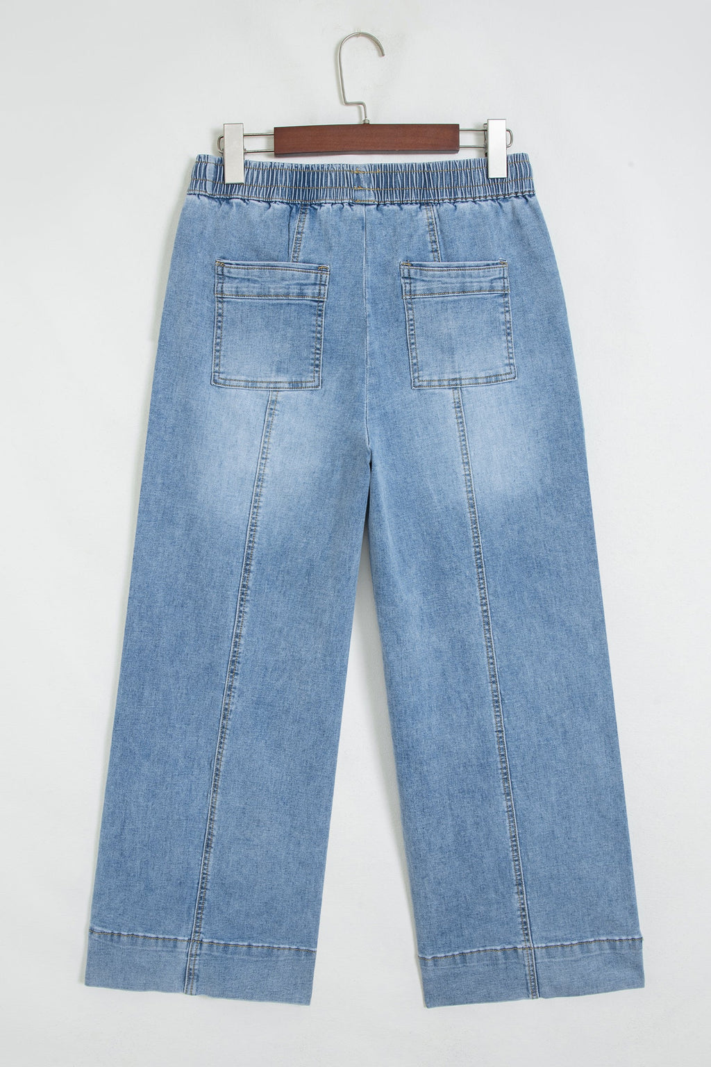 Denim Contrast Drawstring Waist Wide Leg Jeans