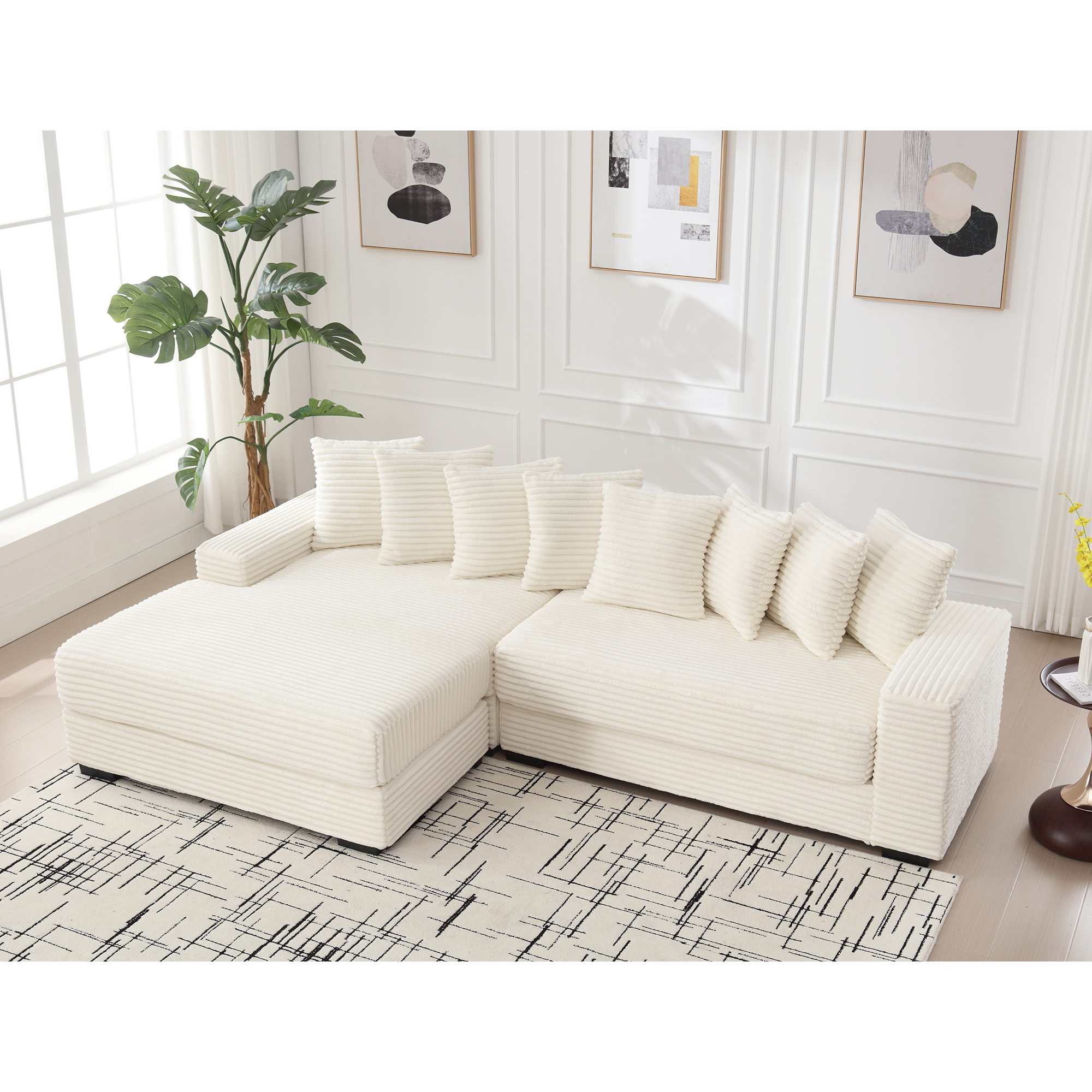 [NEW ARRIVED] [VIDEO PROVIDED] Oversized Two-Piece  Couches,  L Shaped Sofa, Corduroy, Left Chaise Daybed,with Armrests,Eight Throw Pillows,Corner Sofa,Easy To Assemble, Beige