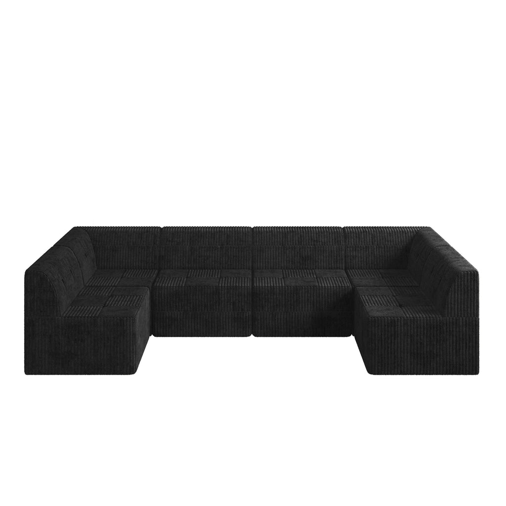 U shape Modular Sectional Sofa, Compressed Sectional Sofa Modern Minimalist Style Corduroy Couch, Sleeper Sofa for Living Room, Bedroom, Comfy Compressed Sofa Couch Space-Efficient Design-black
