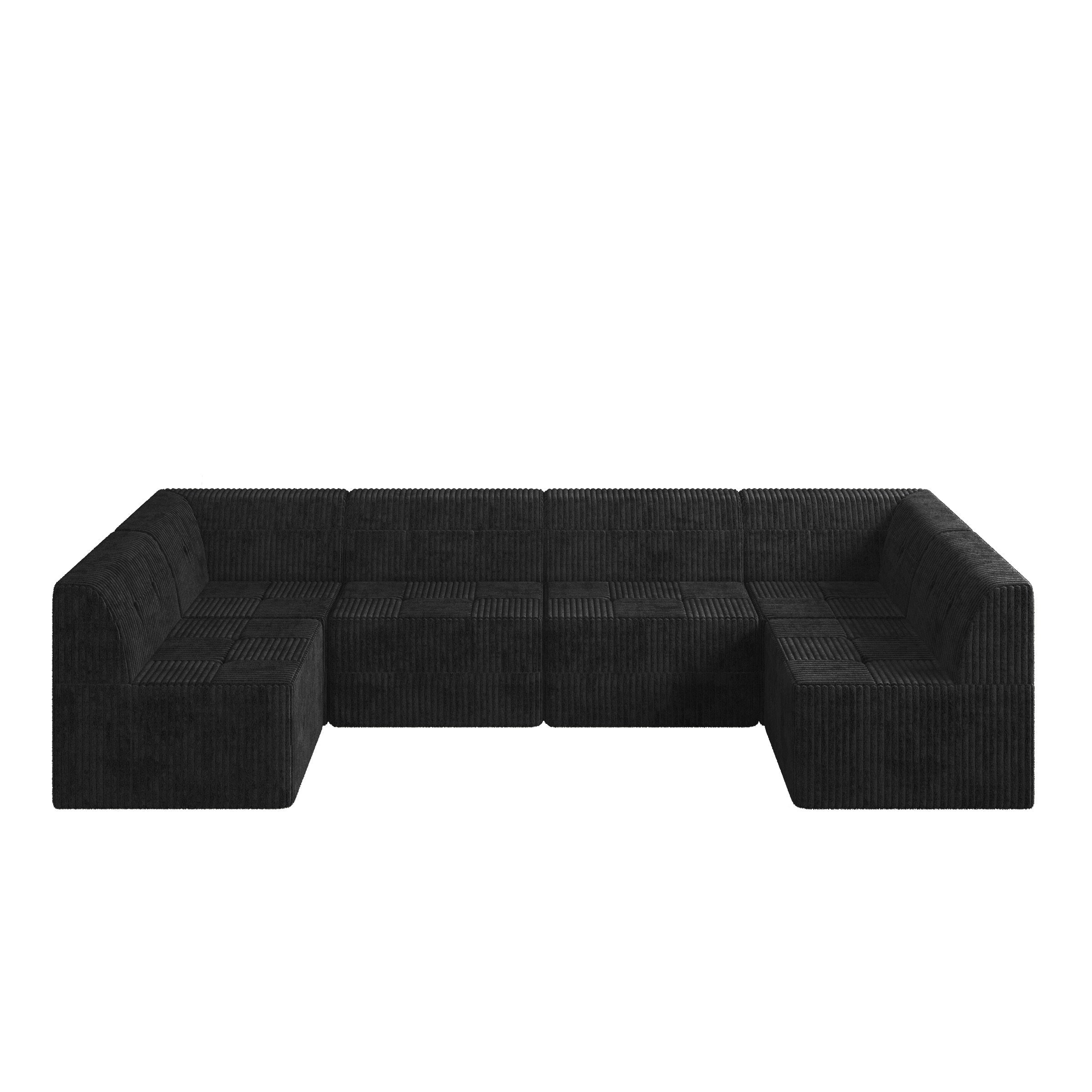 U shape Modular Sectional Sofa, Compressed Sectional Sofa Modern Minimalist Style Corduroy Couch, Sleeper Sofa for Living Room, Bedroom, Comfy Compressed Sofa Couch Space-Efficient Design-black