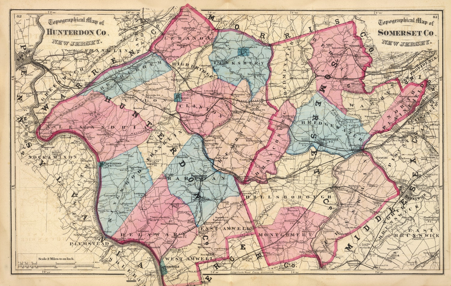 Vintage Map of Hunterdon County, New Jersey 1872